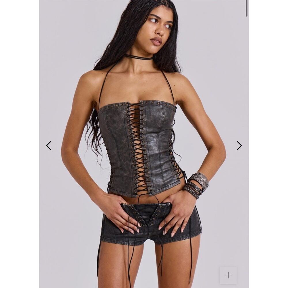 NWT Jaded London Odile Black Faux Leather Lace Up Corset U.S. Size 4